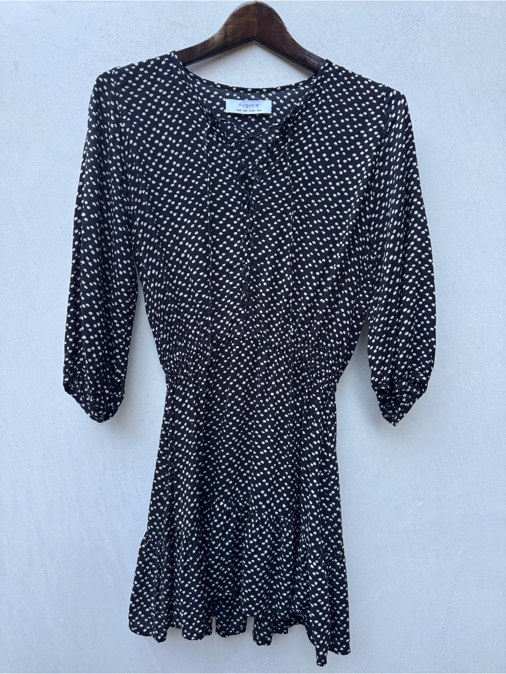 Auguste Dress Sz 2 Black White Polka Dot Lace Up Boho Mini
